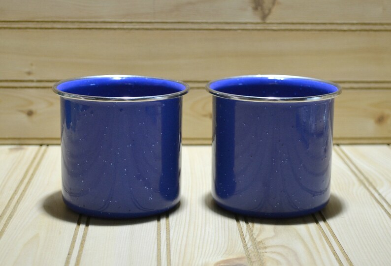 Vintage Blue Speckled Enamel Coffee Mugs Granite Enamelware Etsy
