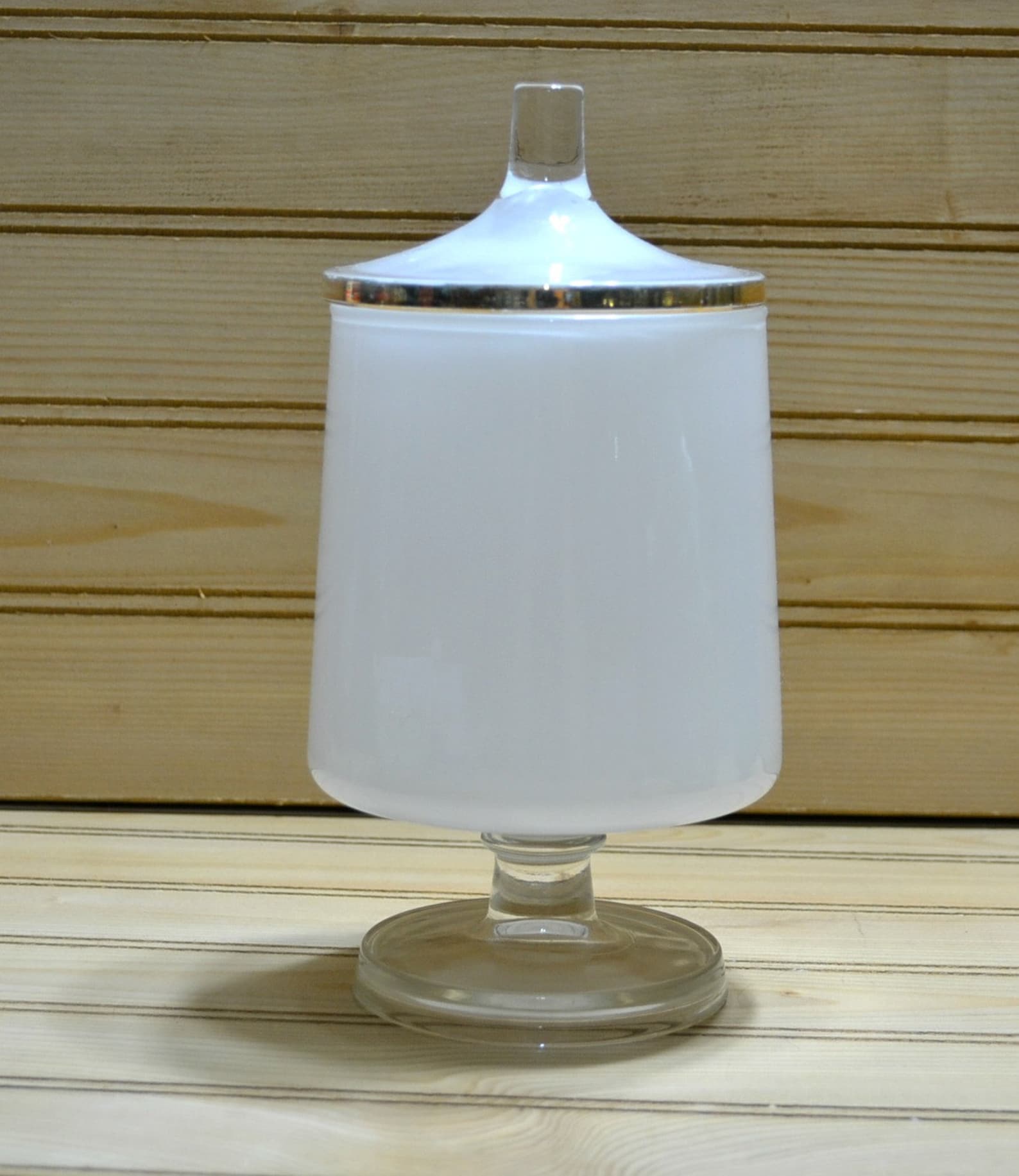 Vintage Frosted Glass Pedestal Storage Jar Daisy Bath Dresser Etsy