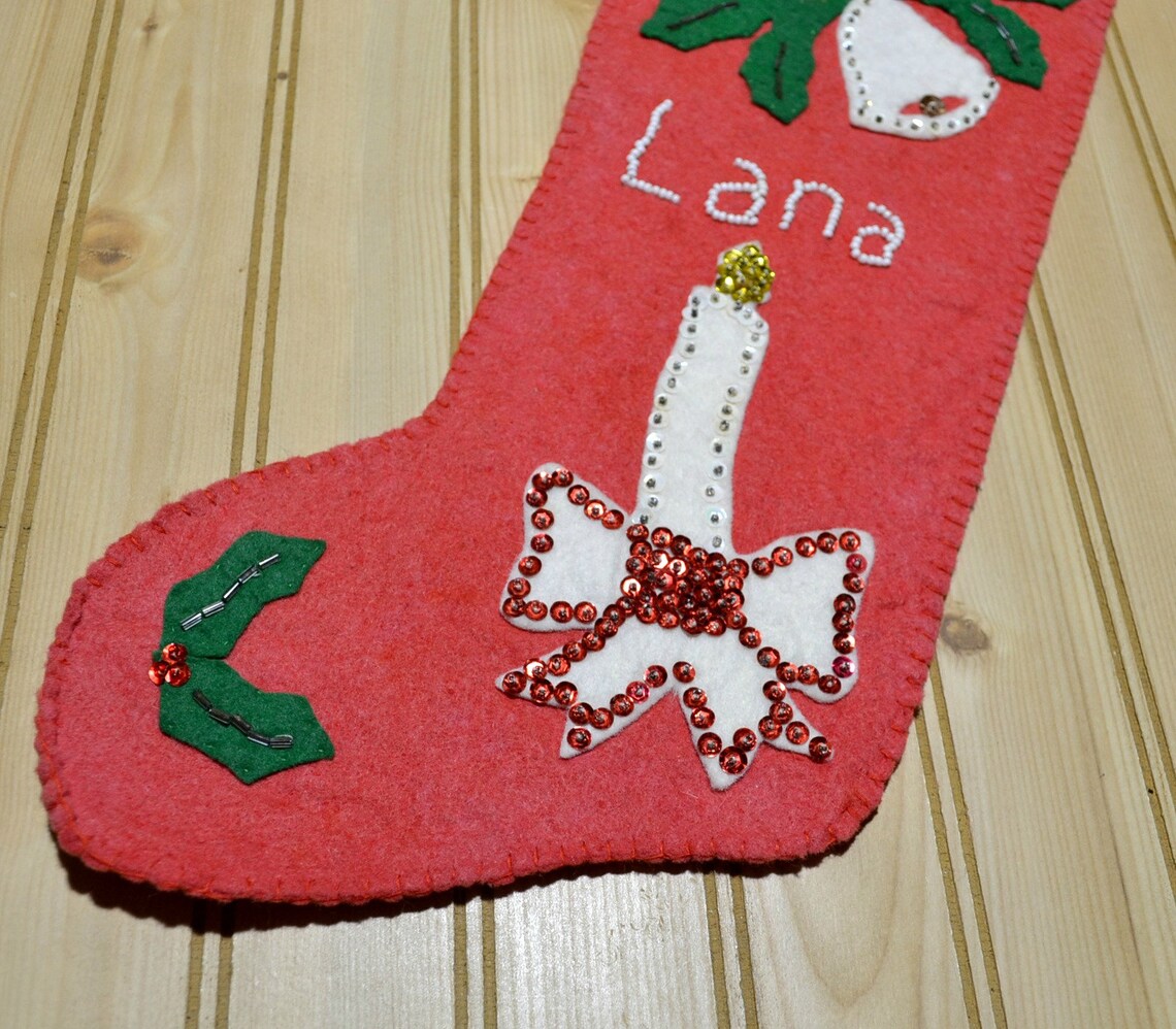 Vintage Beaded Sequin Christmas Stocking Holiday Decor Red or Etsy
