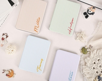 Personalized Striped Custom Name Kindle Case with Hand Strap for Paperwhite 12/11/10 Kindle 6"6.8"7" Kobo Colorsoft Magnetic Clear backCover