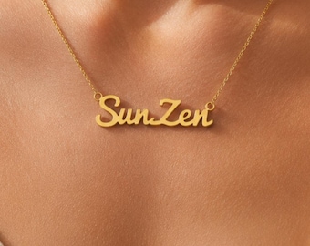 Custom Gold Plated Name Necklace, Minimalist Script Jewelry for Women
