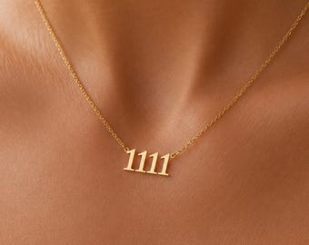 1111 Angel Number Necklace, Manifestation Spiritual Gold Jewelry, Minimalist Style