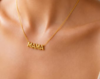 Personalized Mama Necklace, Gold Plated Minimalist Jewelry, Dainty Everyday Necklace