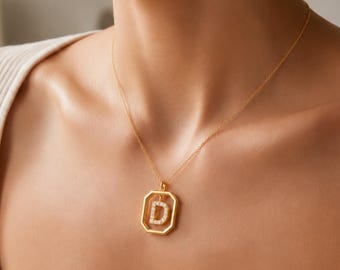 Personalized Gold Initial Necklace: Geometric Monogram Pendant, Minimalist Jewelry
