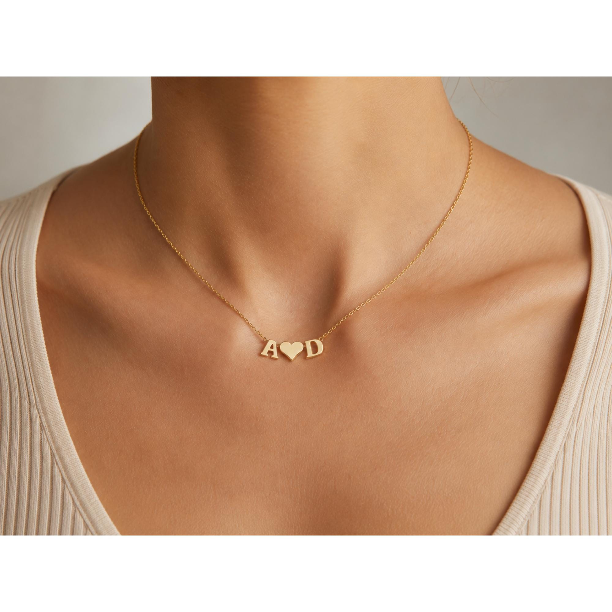 Personalized Initial Heart Necklace Custom Letter Necklace Gold Dainty Jewelry Minimalist Gift for Her Anniversary Gift