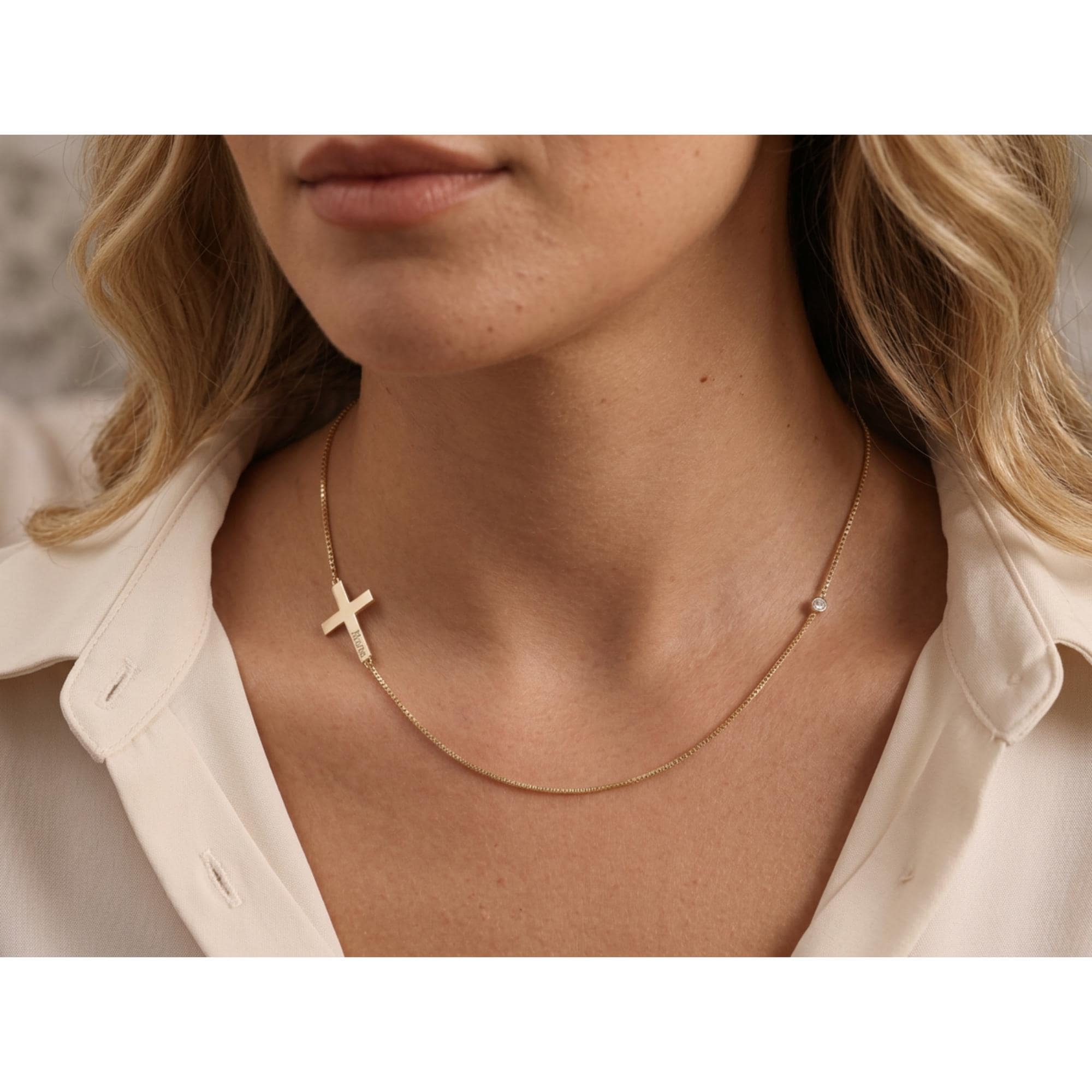 Minimalist Horizontal Cross Necklace, Spiritual Box Chain Jewelry Gift Her