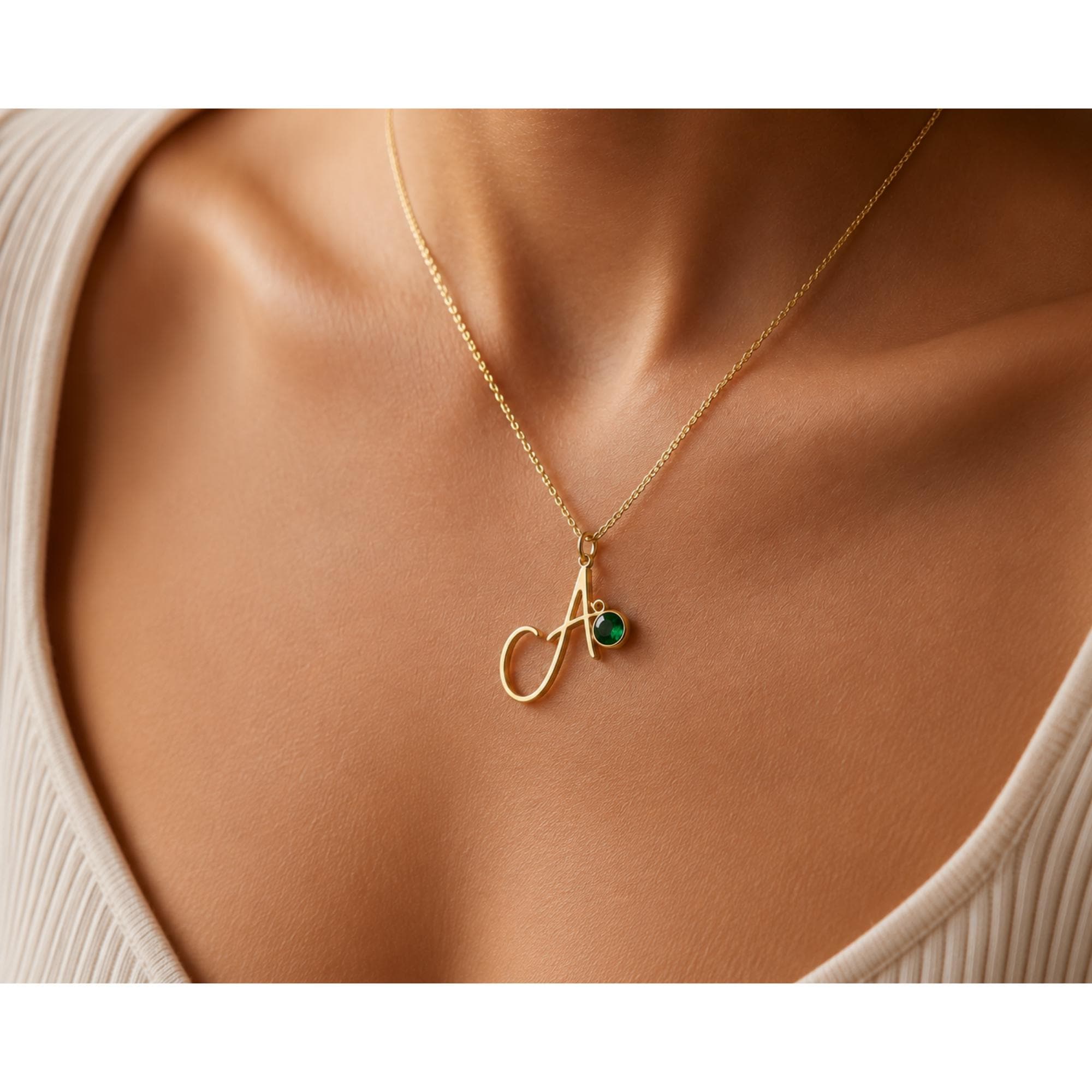 Personalized Initial Necklace,with Birthstone Gold,Letter Necklace,Minimalist Dainty Jewelry,Custom Gift for Her,