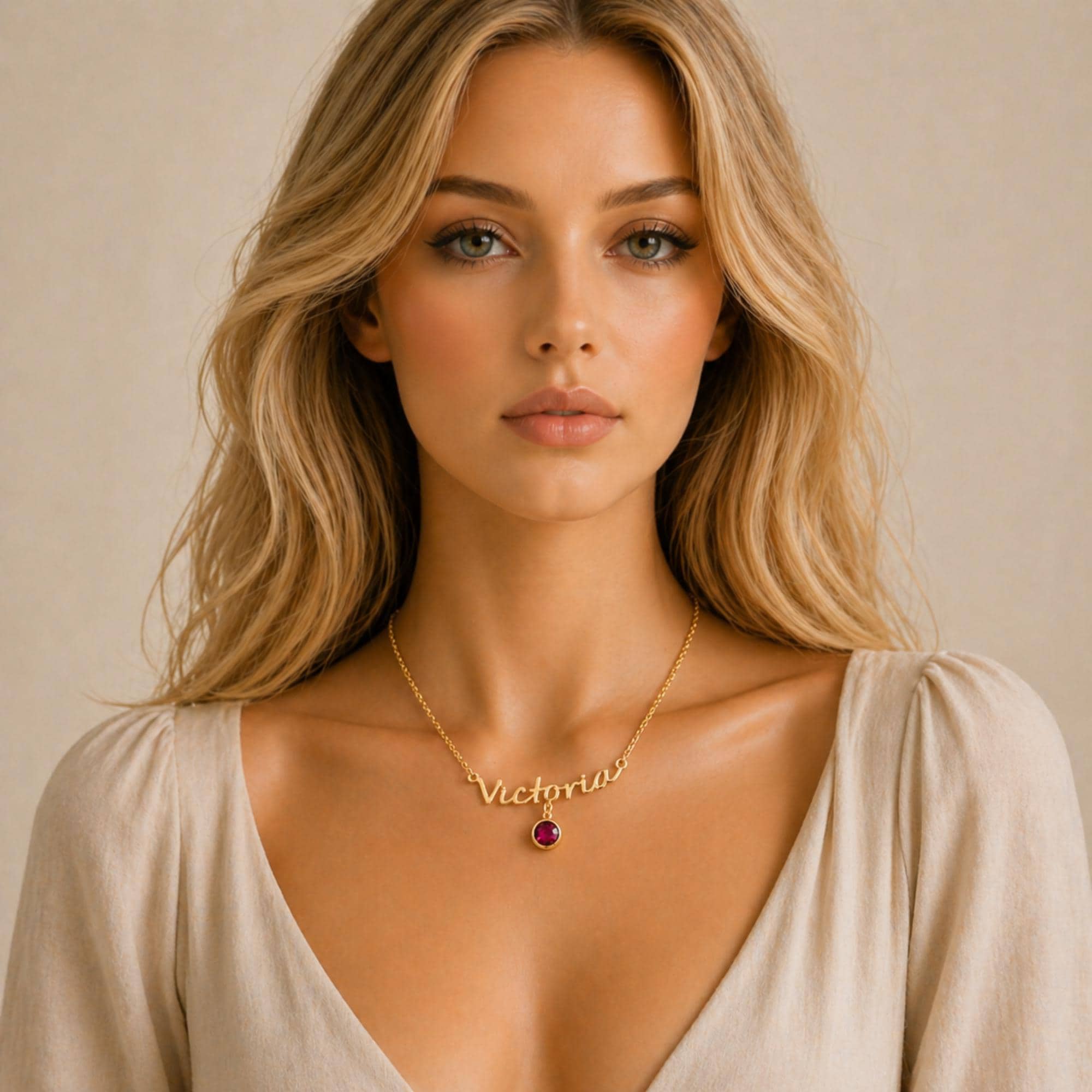 Personalized Name Necklace with Birthstone, Gold Plated Dainty Jewelry