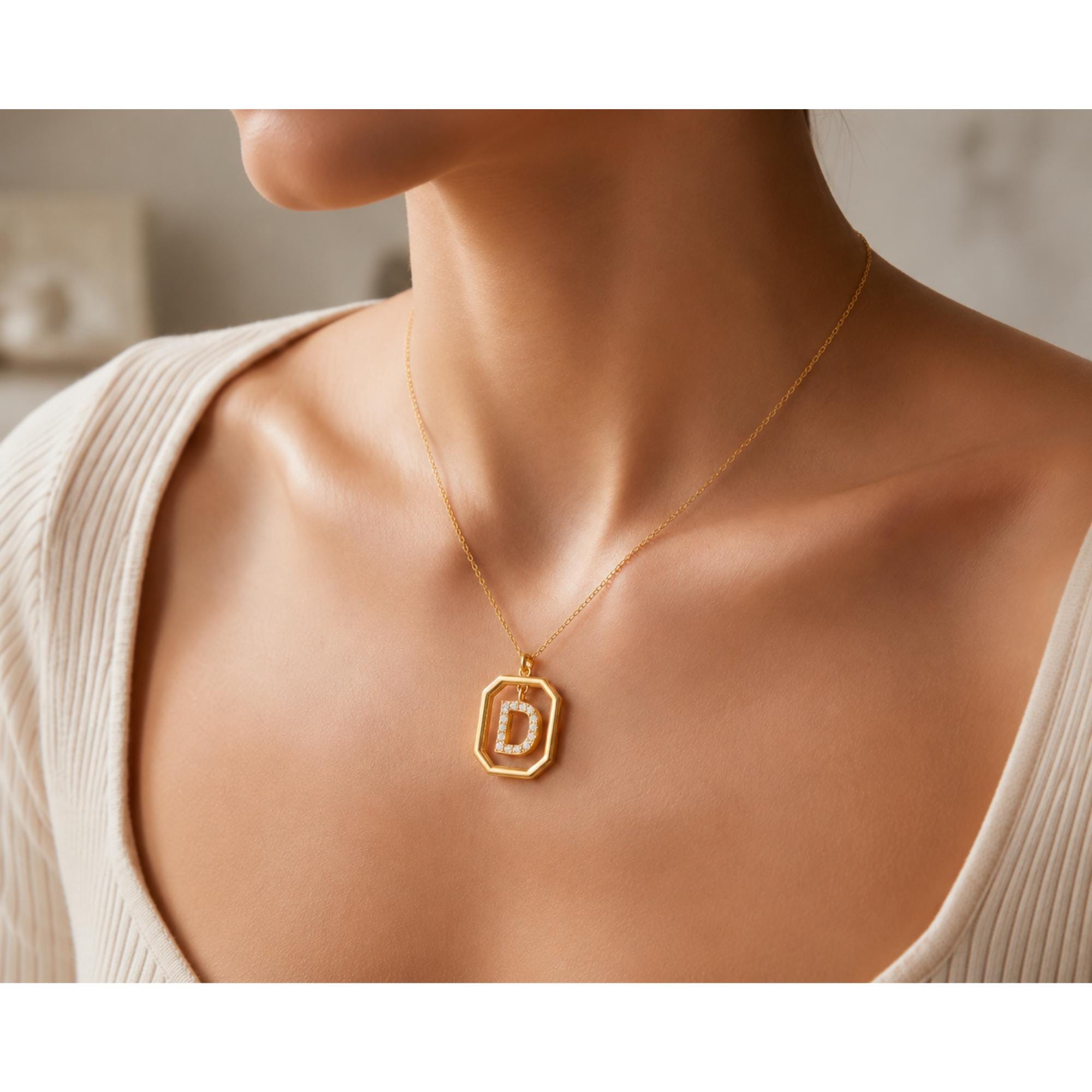 Personalized Initial Necklace Gold Letter Necklace Custom Monogram Pendant Dainty Initial Jewelry Gift for Her Minimalist Necklace