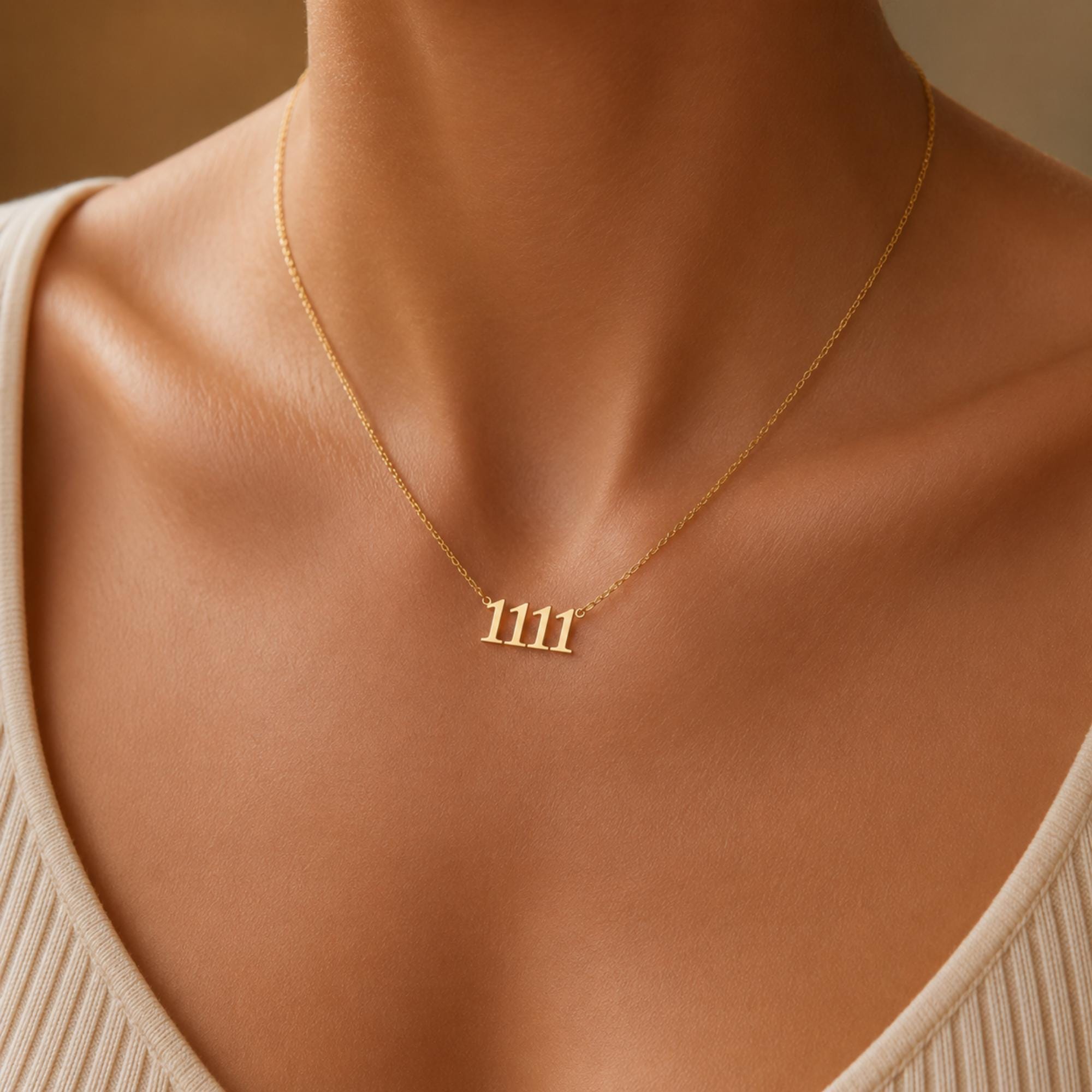1111 Angel Number Necklace, Manifestation Spiritual Gold Jewelry, Minimalist Style