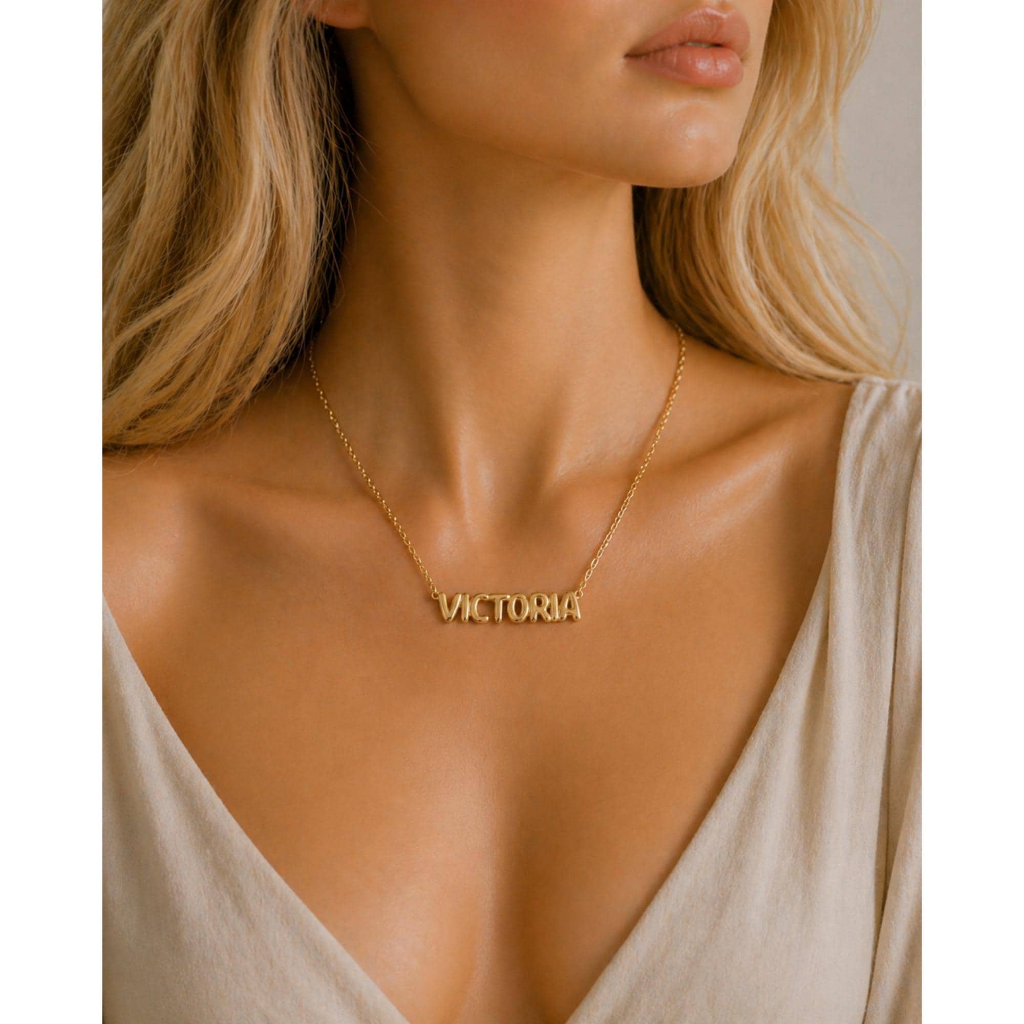 Personalized Gold Plated Name Necklace, Custom Chunky Bubble Jewelry