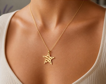 Personalized Star Necklace, Custom Initial Pendant, Gold Stainless Steel Jewelry
