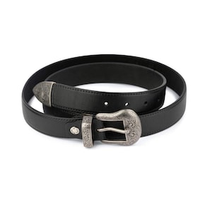 Svart westernbälte för män, cowboybälte i fullnarvat läder, vintagebälte med spänne, vardagsbälte, läderbälte för män, present till honom