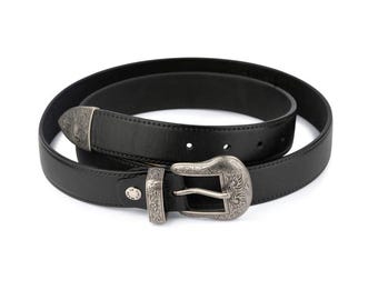 Black Western Belt for Men, Full Grain Leather Cowboy Belt, Vintage Buckle Belt, Casual Dress Belt, Mens Leather Belt, Gift for Him