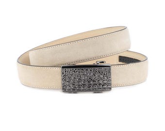 Belt With Sliding Buckle Men's Ratchet Belt Gray Leather Belt With No Holes  Adjustable Belts Men's Slide Belt Click Belts Automatic Buckle - Etsy
