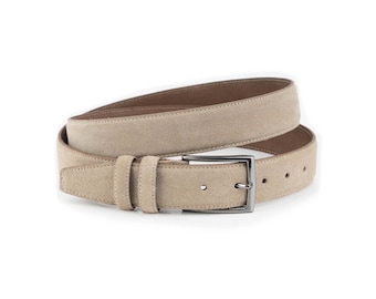 Mens Suede Belt - Taupe Leather - Metal Gunmetal Buckle - 1 3/8 Inch 3.5 cm