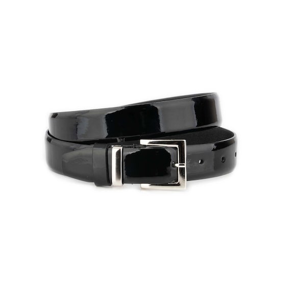 Black Patent Leather Belt for Men, Slim Dress Belt, Glossy Leather Belt, Formal Belt, 3 cm Belt, Classic Mens Belt, Office Belt