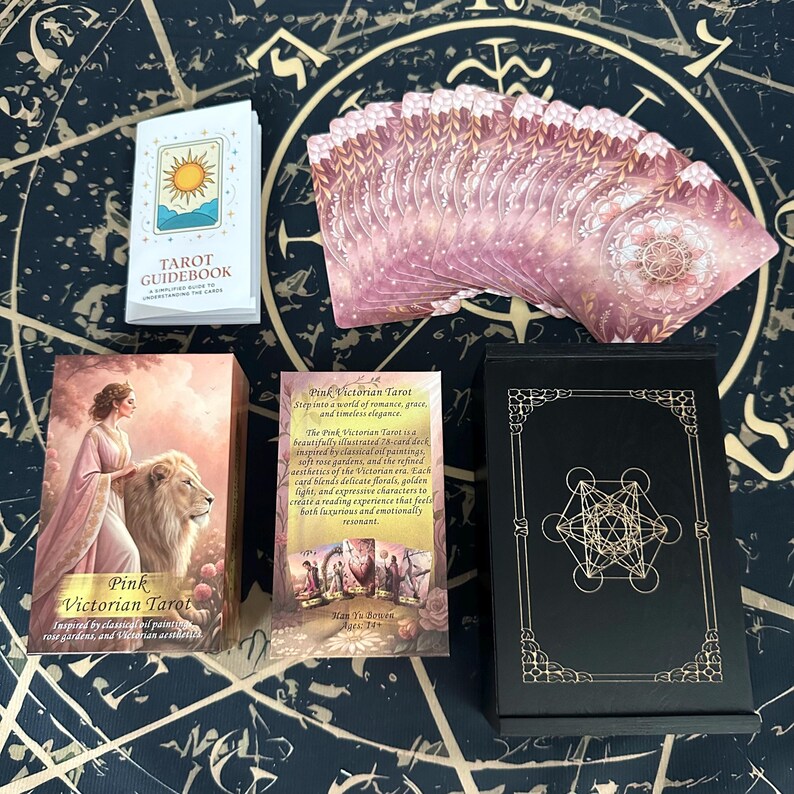 Pink Victorian Tarot Deck With Guidebook and Wooden Box, Romantic ...