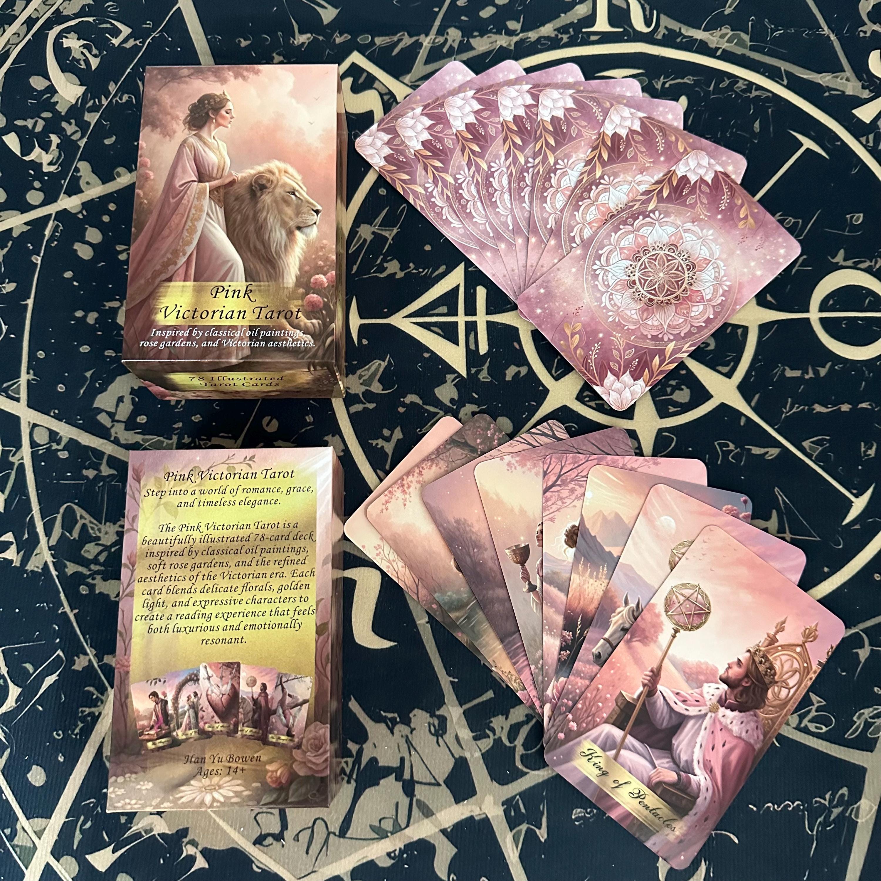 Pink Victorian Tarot Deck With Guidebook and Wooden Box, Romantic ...