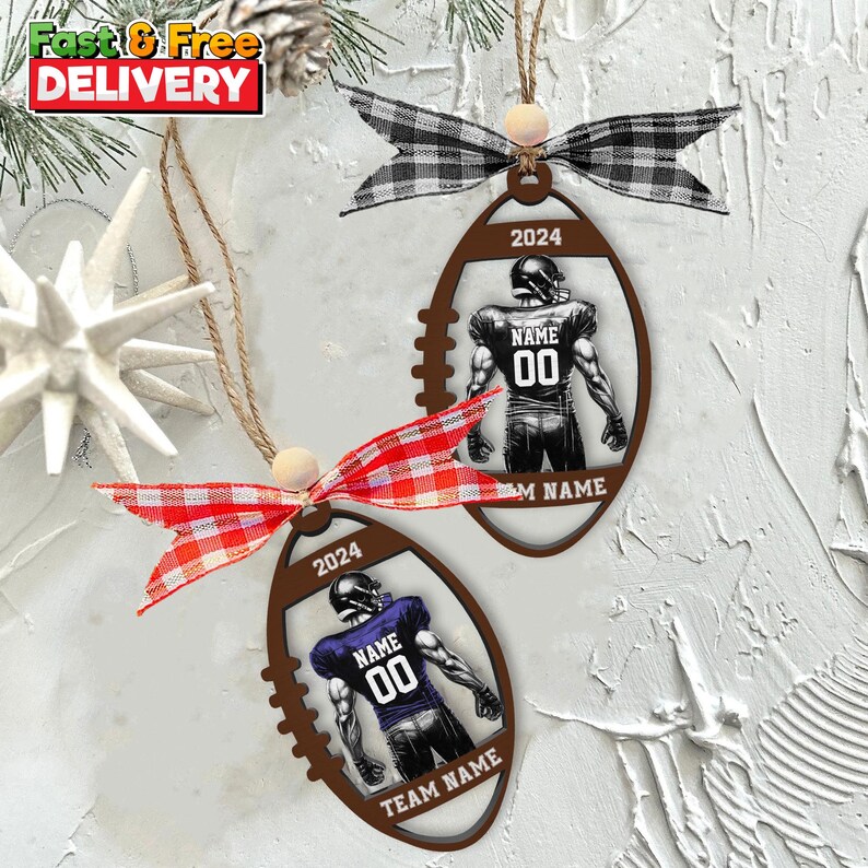 Football Player Christmas Ornaments, Football Gifts, Custom Football