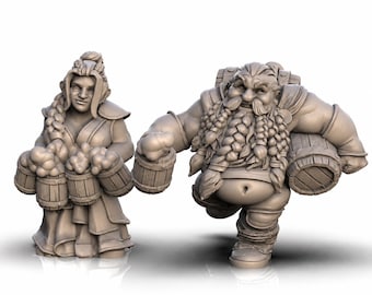 Dwarf Brewmaster Mini Bundle | 2 Dwarven Tavern Miniatures | Fantasy Brewer NPCs | DnD Pathfinder Resin Minis