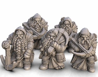 Dwarf Crossbowman Bundle | 5 Dwarven Crossbow Miniatures | Fantasy Ranged Warriors | DnD Pathfinder Resin Minis