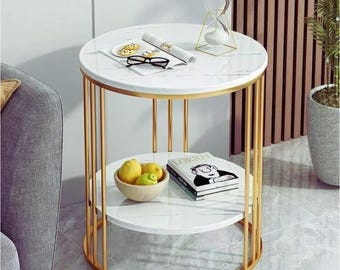 Wit marmeren bijzettafel goud rond nachtkastje modern bijzettafeltje luxe woonkamer slaapkamer decor