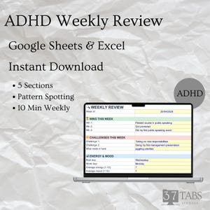 ADHD Wochenübersicht Google Sheets, Wochenplaner, Reflektionsplaner, ADHD Pattern Tracker, Neurodivergente Selbstwahrnehmung, Sofort Download