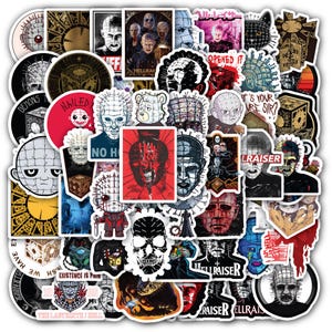 May include: A collection of assorted vinyl stickers featuring various Hellraiser-themed illustrations, including portraits of Pinhead, the Lament Configuration puzzle box, and stylized graphic designs with text like Hellraiser and Existence is Pain.