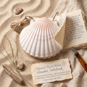 Natural Shell Binder Notebook White Pink Scallop Journal Refillable Sea Shell Diary Ocean Aesthetic Sketchbook Unique Mermaid Gift For Her