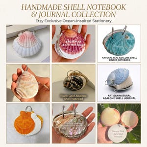 Real Shell Notebook Artisan Abalone Scallop Binder Journal Beach Theme Seashell Stationery Cute Pocket Notepad Ocean Lover Gift for Her