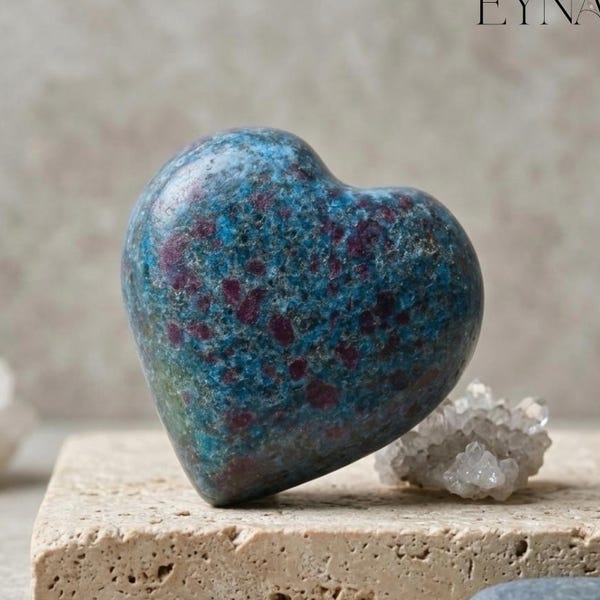 Ruby Kyanite Heart 2 Inch, Heart Chakra Opening Stone, Grounding and Passion Crystal, Reiki Healing Palm Stone