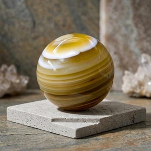 Botswana Agate Sphere, 25mm Polished Crystal Ball with Display Stand