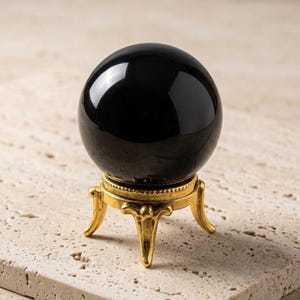 Black Agate Sphere, Smooth Polished Crystal Ball in 1.5 or 2 Inch Sizes