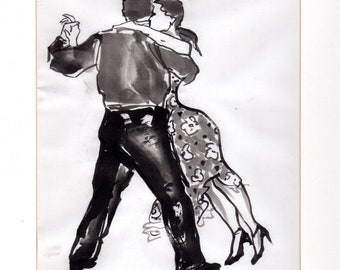 Original Ink Painting of Tango Dancers