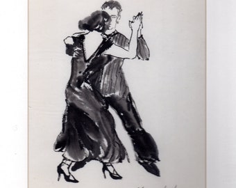 Original Ink Painting of Tango Dancers