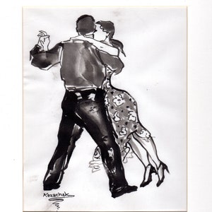 Original Ink Painting of Tango Dancers