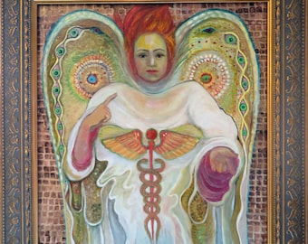 Original framed oil painting of a medical angel 8" x 10"