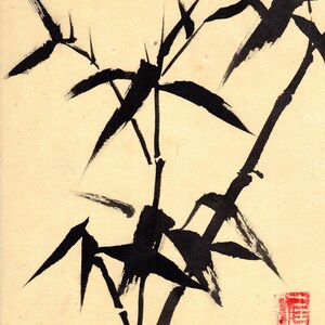 9&quot; x 9.75&quot; original ink painting of bamboo on bamboo paper