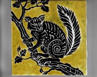 Original Hand Painted Tile with Squirrel Design