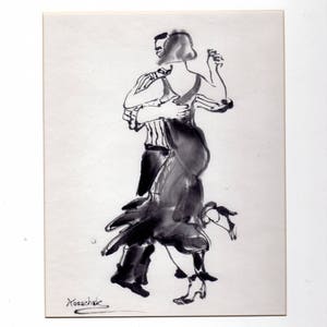 8&quot; x 10&quot; Original Ink Painting of Tango Dancers WB-2006-040