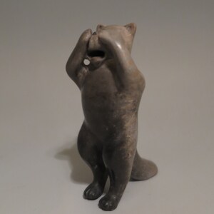 Crying Cat with Hands Over Eyes Pit Fired Ceramic Bell