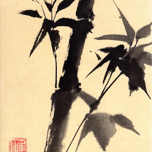 9&quot; x 9.75&quot; original ink painting of bamboo on bamboo paper
