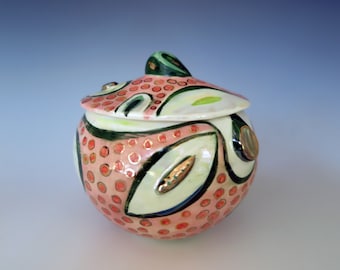 Gilded ceramic hand made covered jar