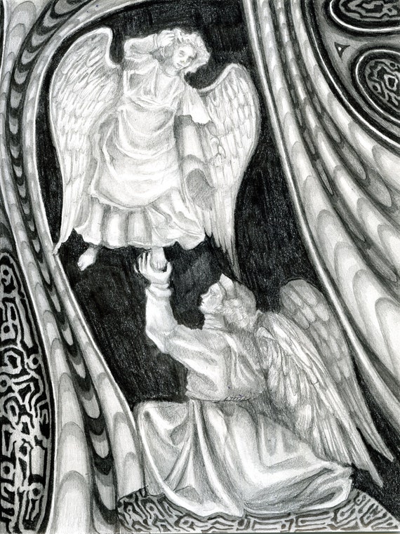 Two Angels Pencil Drawing - Etsy