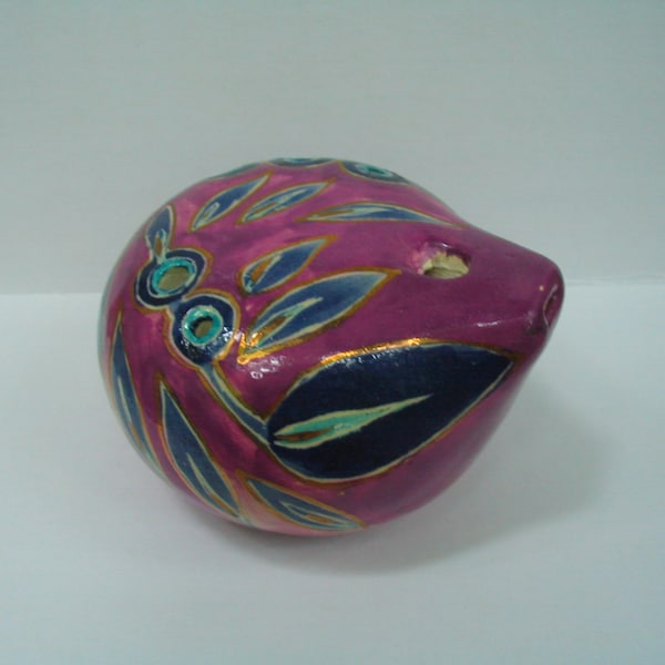 Six Hole Ceramic Ocarina in Violet, Green and Silver