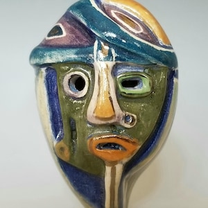 Hand Made Eight Hole Ceramic Ocarina in the Form of a Mask