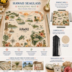 Hawaii Map Mahjong Mat,Vintage Hawaiian Islands Game Mat,Tropical Travel Mahjong Table Mat, Coastal Beach House Decor,Island Lover Gift 26'' Bild 3
