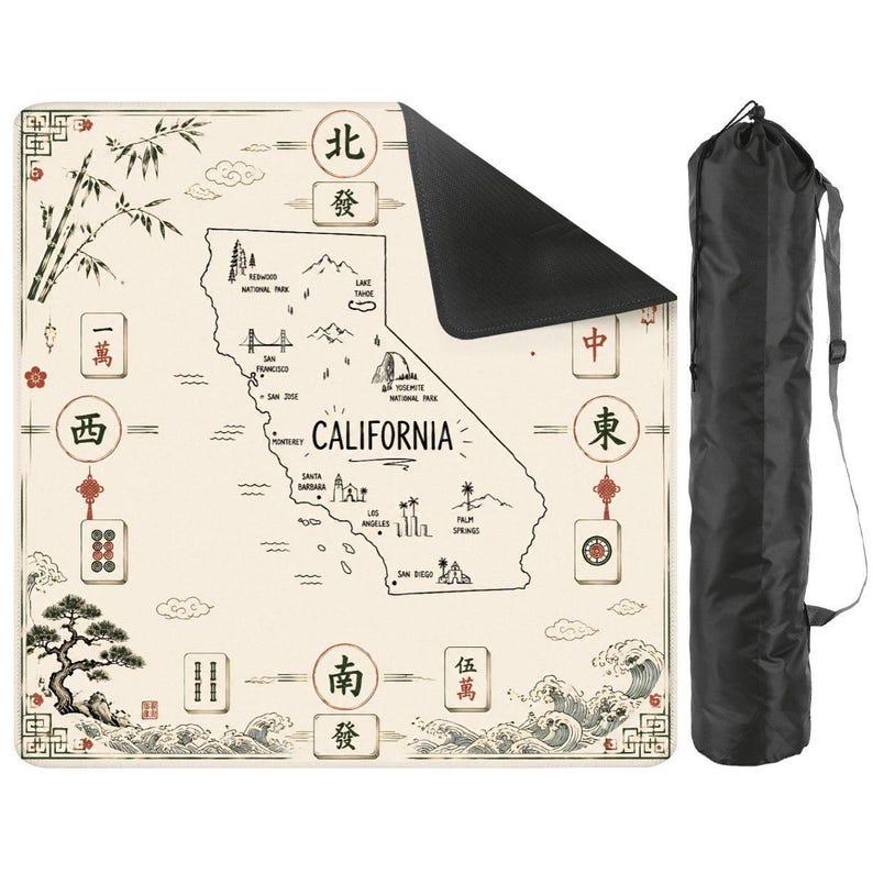 California Mahjong Mat, Chinoiserie California Map Mahjong Mat, West Coast Mahjong Gift, Asian Coastal Game Night Decor image 3