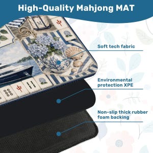 Coastal Lake Life Mahjong Mat, Nautical Mahjong Game Mat, Hydrangea Coastal Decor, Blue Lake House Mahjong Gift zdjęcie 4